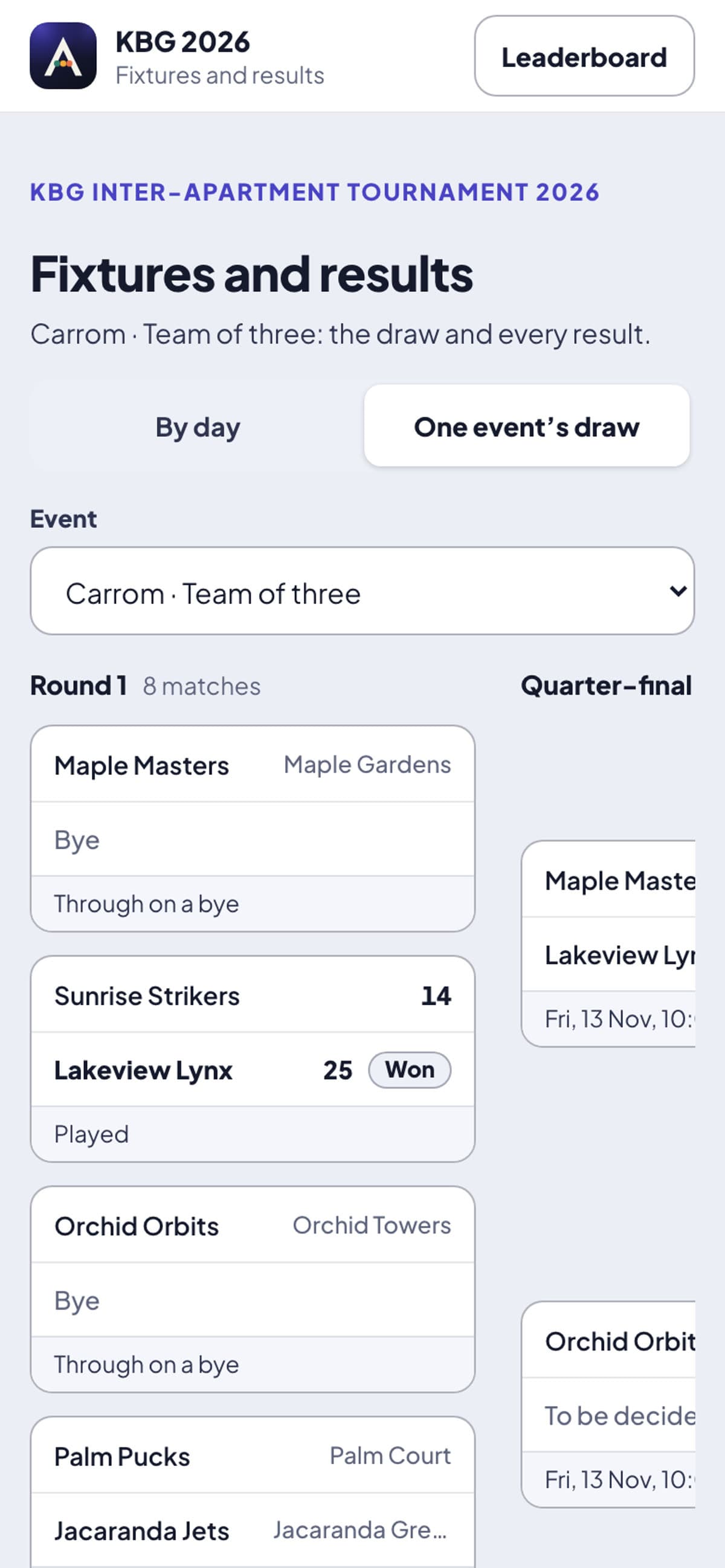 Making a fixture on the Draws page